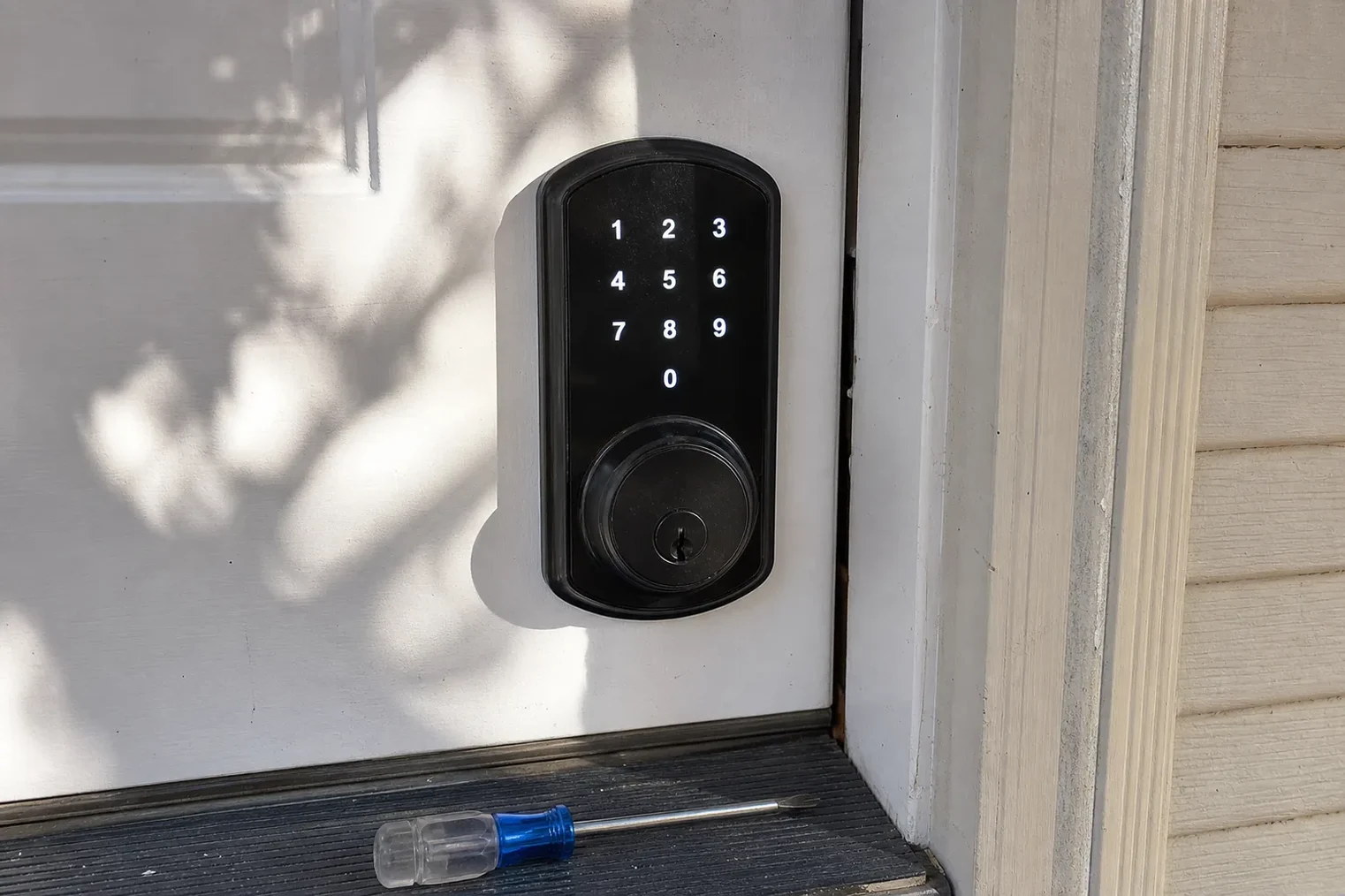 Keypad deadbolt fitted to a front door