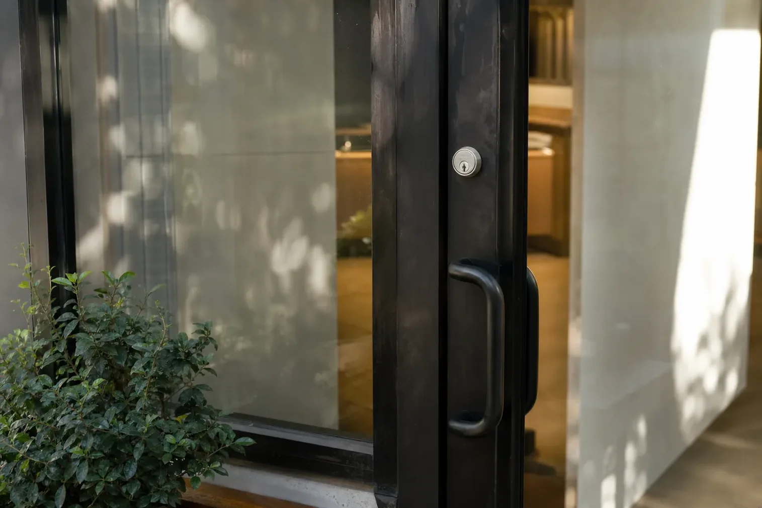 Glass entrance door of a local business