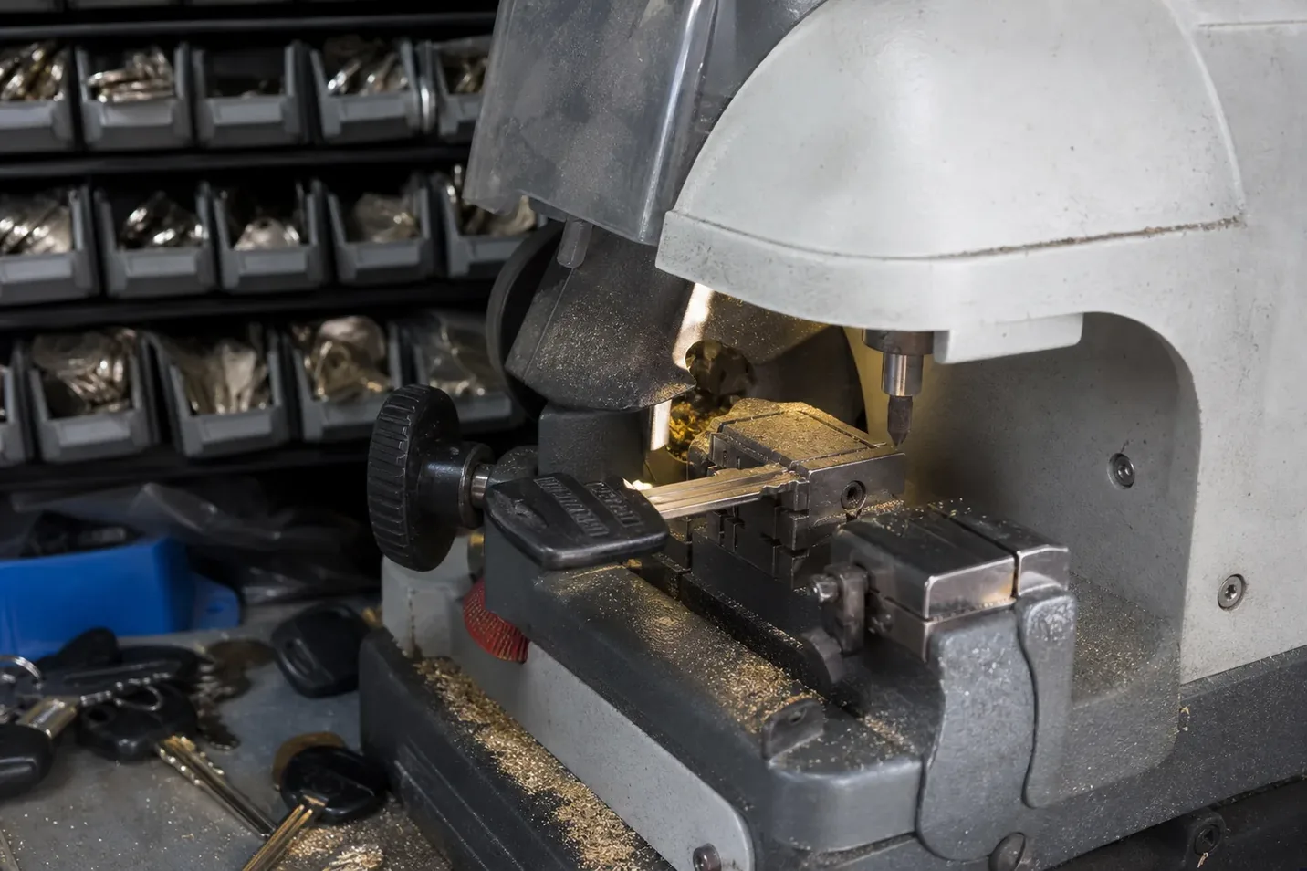Key cutting machine in the service van, Rowlett, TX